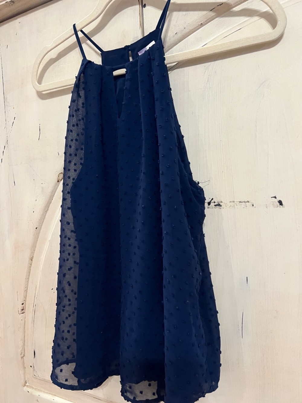 Ally Navy Swiss Dot Halter Tank Top Size Small Made in USA - Picture 7 of 12